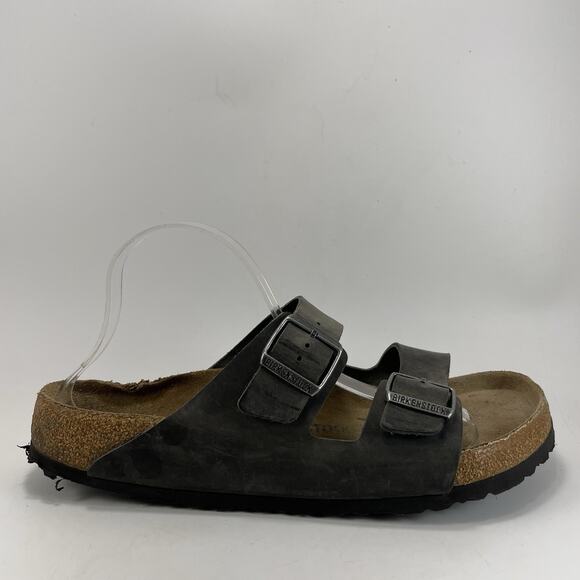 Birkenstock Arizona Slide Sandals Gray Leather Mens Size 45/US 12 Soft Footbed